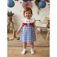 thumbnail image 4 of BemeyourBBs Toddler Baby Girls 4th of July Dress Outfit Patriot Independent Day Clothes Little Girl Summer Gingham Dress Casual USA Letter Embroidery Plaid Flutter Sleeves Dress Sundress, 4 of 9