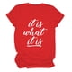 thumbnail image 1 of Camisa de verano suave de manga corta y cuello redondo para mujer: blusa informal holgada con estampado de letras en rojo y blanco, 1 of 4