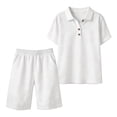thumbnail image 4 of Arlun 2 Piece Short Sets for Women Summer V-Neck Button up Short Sleeve Polo Shirts Matching Straight Leg Shorts with Pocket Casual Workout and Daily Wear Two Piece Fashion Outfit White XL, 4 of 5