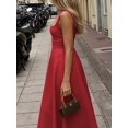 thumbnail image 2 of Red Womens Sleeveless Square Neck A-Line Flowy Midi Dress With Pockets And Back Tie Detail, 2 of 8