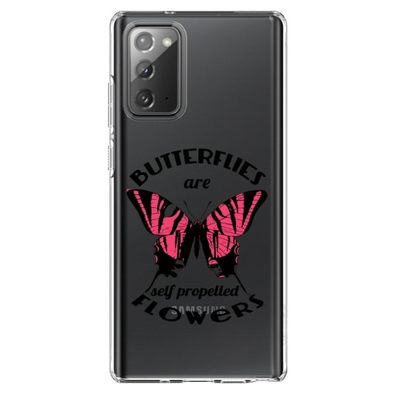 DistinctInk Clear Shockproof Hybrid Case for Samsung Galaxy Note 20 (6.7" Screen) - TPU Bumper Acrylic Back Tempered Glass Screen Protector - Butterflies are Self Propelled Flowers