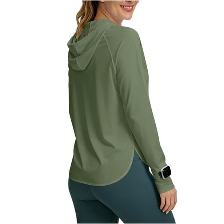 Lopecy-Sta Tops for Women Long Sleeve Slim Fit Hooded Sun Protection Shirt with Thumbholes for Hiking and Fishing