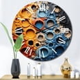 thumbnail image 3 of Designart "Fluid Movements Orange Blue Abstraction" Abstract Shapes Oversized Wall Clock, 3 of 5