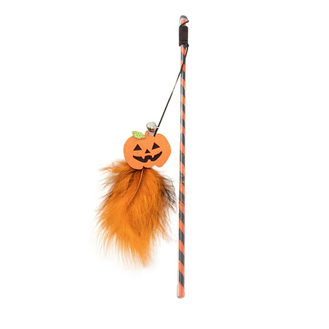 Halloween Cat Teaser Stick. Elastic Rope Cat Toy. Cat Teaser Stick With Feather And Chime. Holiday Ornament.
