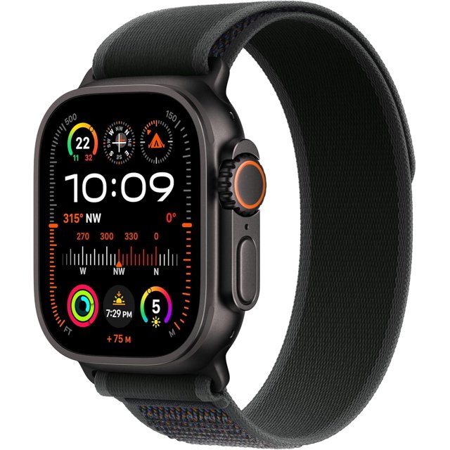Apple Watch Ultra 2 (GPS + Cellular) 49mm Black Titanium Case with Black Trail Loop - Medium/Large