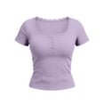 thumbnail image 3 of Uootdi Casual Tops for Women Square Neck Button Front Short Sleeve Tees Soft Breathable Fitted Everyday Fashion Blouses Gift, 3 of 6