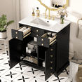 thumbnail image 2 of 30" Bathroom Vanity with Ceramic Sink, Solid Wood Frame & MDF Storage Cabinet, Freestanding Black Vanity Set, 2 Soft Closing Drawers & Doors for Modern Bathroom, 2 of 7
