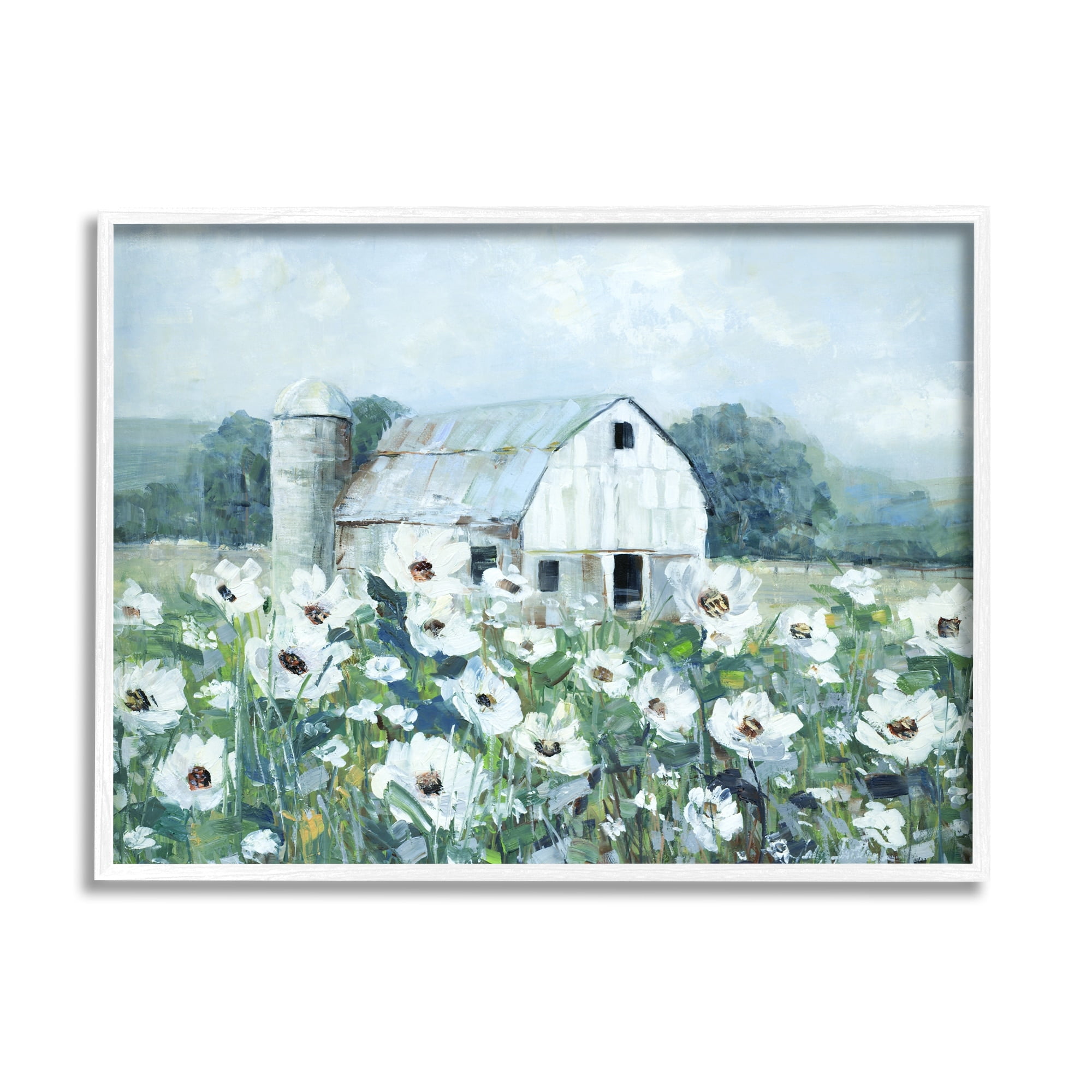 Stupell Industries Rural Anemone Flower Meadow White Farmland Barn Painting White Framed Art Print Wall Art, Design by Sally Swatland