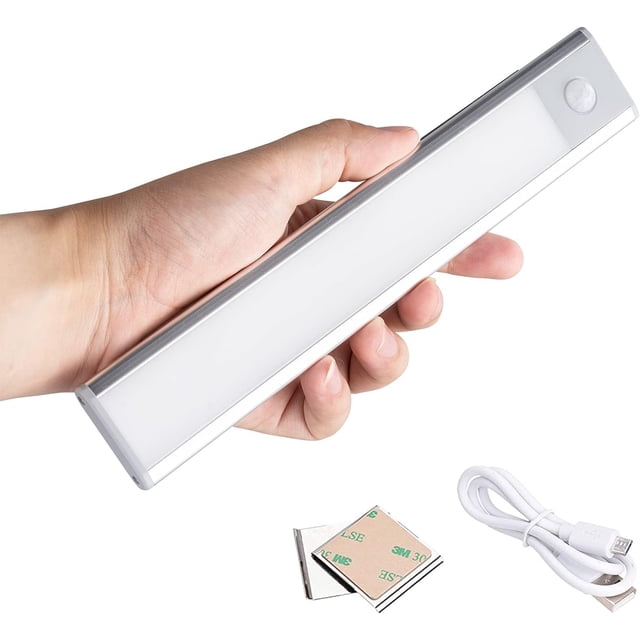 Luz de armario 23cm-Lámpara con sensor de movimiento interior, recargable por USB, instalación magnética/pegamento 3M, luz nocturna, cocina, dormitorio, escaleras