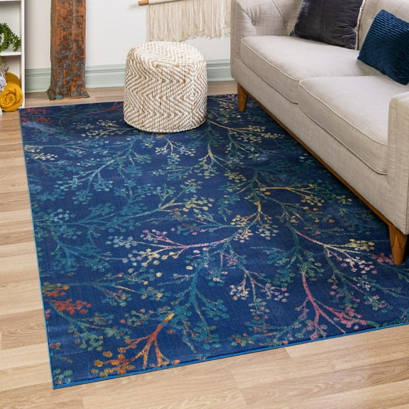 Unique Loom Blossom Collection Area Rug - Yoshino (4' x 6' Rectangle Blue/Green)