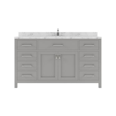 Caroline 60" Single Bath Vanity in Gray with Cultured Marble Quartz Top and Square Sink