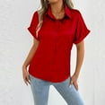 thumbnail image 2 of JGGSPWM Womens Casual Short Sleeve Satin Silk Solid Button Down Vintage Blouses Shirts Red L, 2 of 6