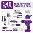 thumbnail image 2 of UBesGoo 146pcs Power Tool Combo Kits with 8V Cordless Drill, 10MM 3/8'' Keyless Chuck, Professional Home Household Kit DIY Hand Tool Set, Purple, 2 of 13