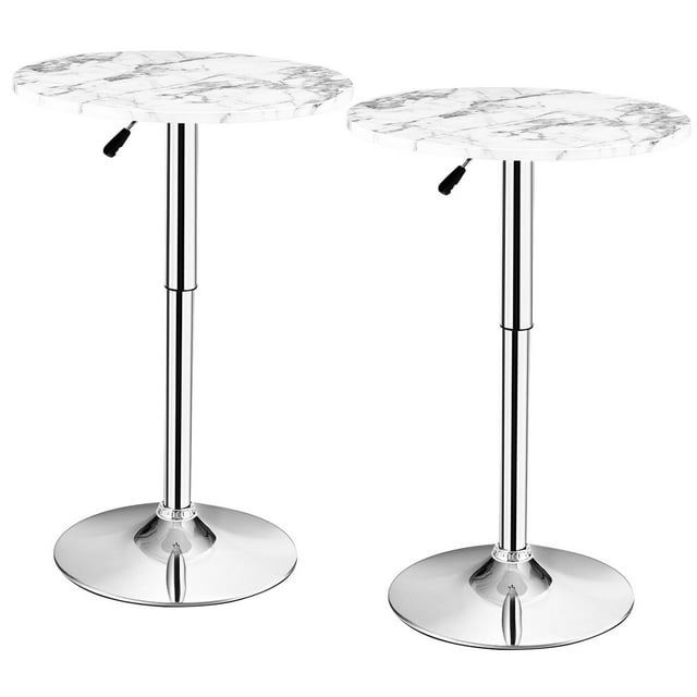 Giantex Table de Bar et de Pub Ronde, Table Bistro à Hauteur Réglable avec Dessus en Faux Marbre, Table de Cocktail Pivotante à 360°