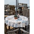 thumbnail image 2 of Outdoor Tablecloth with Umbrella Hole for Patio/Picnic/Party/Camping, Ocean Coastal Waterproof Table Cloth Round Cover Washable, Ocean Nautical Coral Shells Wooden Grain (Dia 54"), 2 of 8
