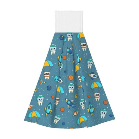 

Wukai Teeth Cosmonaut Print Kitchen Towels Quick Dry Washcloths Coral Velvet Dishtowels Multipurpose Reusable Cloths Soft Tea Absorbent Cleaning Cloths
