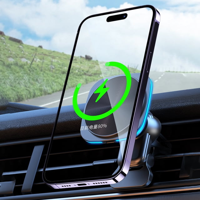 Cargador inalámbrico para automóvil Cargador de automóvil magnético de 15 W con luz LED para iPhone 12/13/14