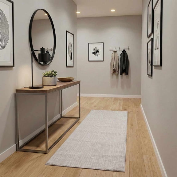 Hauteloom Leanna Hallway, Kitchen Machine Washable Runner Rug - Neutral Abstract Solid - Cream, Off White, White - 2'7" x 10'
