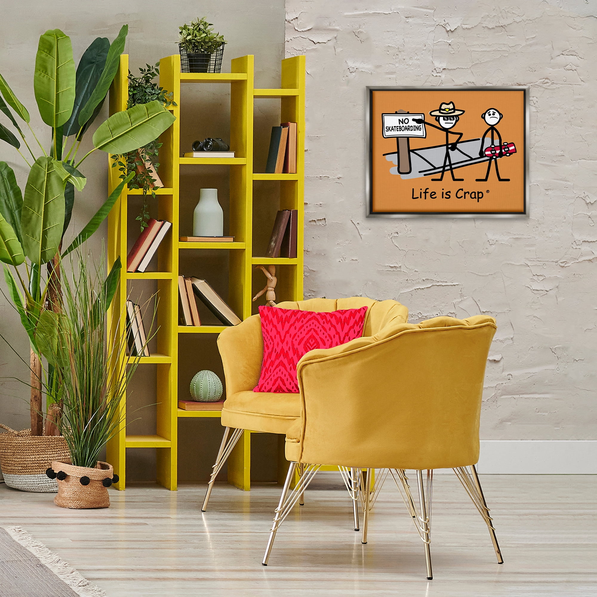 Stupell Industries No Skateboarding Sign Novelty & Humor Painting Gray Floater Framed Canvas Art Print Wall Art, 21 x 17