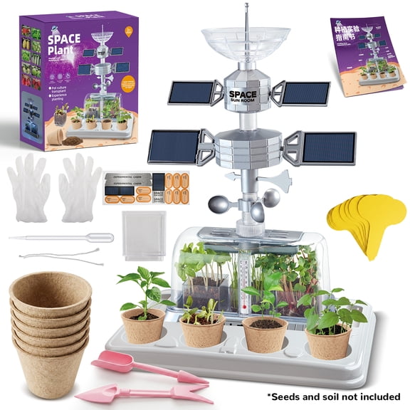 Carsky Solar Powered Space Plant Growing Lab with Clear Observation Cabin, 6 Seedling Pots, Gardening Tools, Indoor Plant Activity Kit Gift