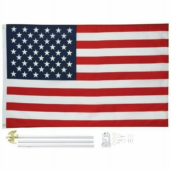 New 3’x5’ US FLAG POLE KIT Aluminum Flagpole USA American Stars Stripes Outdoor