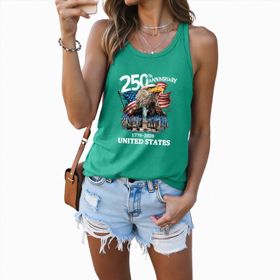 Mnuaqn 250 Anniversary USA Tank Top 250th American Flag Egle 1776-2026 Patriotic Sleeveless Tees 4th of July Outfits (Green,L)