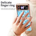 thumbnail image 3 of MonsDirect for 6.7 inch Samsung Galaxy Z Flip 3 5G 2021 Case, Hinge Protection Plating Frame Hard PC Shell PU Leather Cover Durable Shockproof with Finger Ring Stand Holder for Galaxy Z Flip 3, Blue, 3 of 7