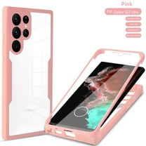 Compatible with Samsung S23 Ultra Case Clear with Built-in Screen Protector Camera Lens Protection,Transparent Rugged TPU Silicone Full Body Phone Case for Samsung Galaxy S23 Ultra, Pink