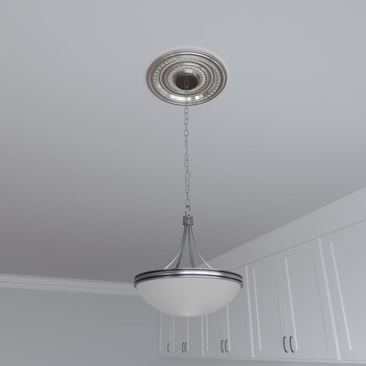 Ekena Millwork 13"OD x 3 1/2"ID x 3/4"P Cole Thermoformed PVC Ceiling Medallion (Fits Canopies up to 4 1/4"), Bright Coat Chrome