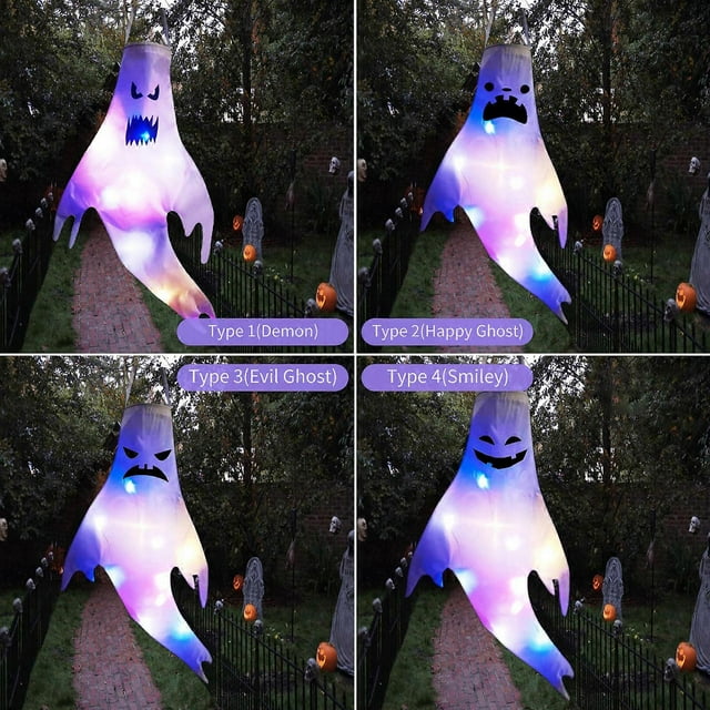 Halloween Hanging Light Ghost Shaped LED Ghost Lamp Battery-Powered Hanging Colorful Ghost Light for Halloween Party Bar Outdoor Garden Decor