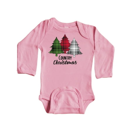 

Inktastic Country Christmas Plaid Trees Gift Baby Boy or Baby Girl Long Sleeve Bodysuit
