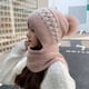 thumbnail image 1 of Bufanda de mujer, gorro de moda para otoño e invierno, orejeras, bufanda para la nieve, gorro integrado, gorro de punto de lana, gorro cálido para las orejas, 1 of 6