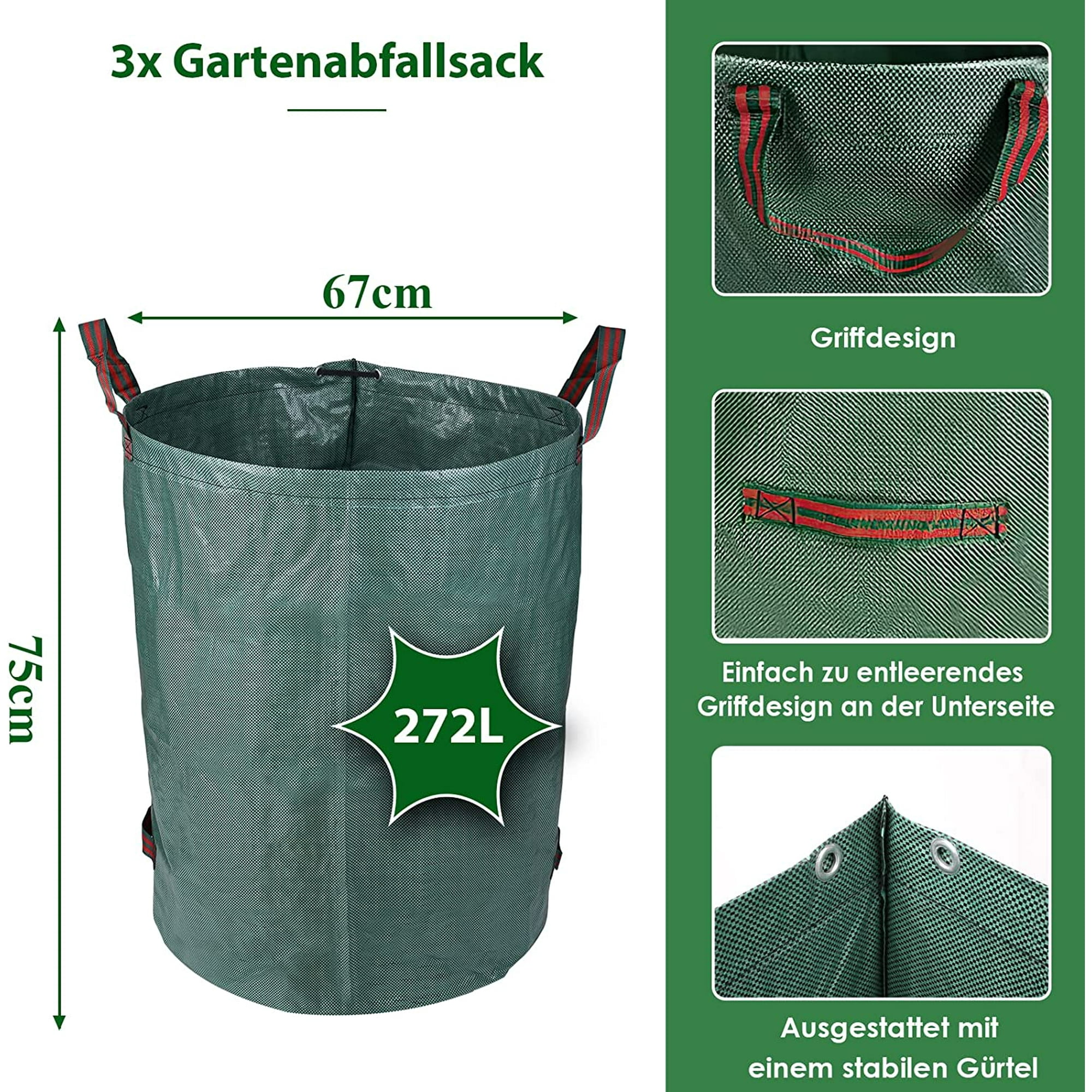 Lot de 2 sacs à déchets de jardin de 150 l – Sacs poubelle robustes avec  poignées – Sacs poubelle réutilisables : : Jardin