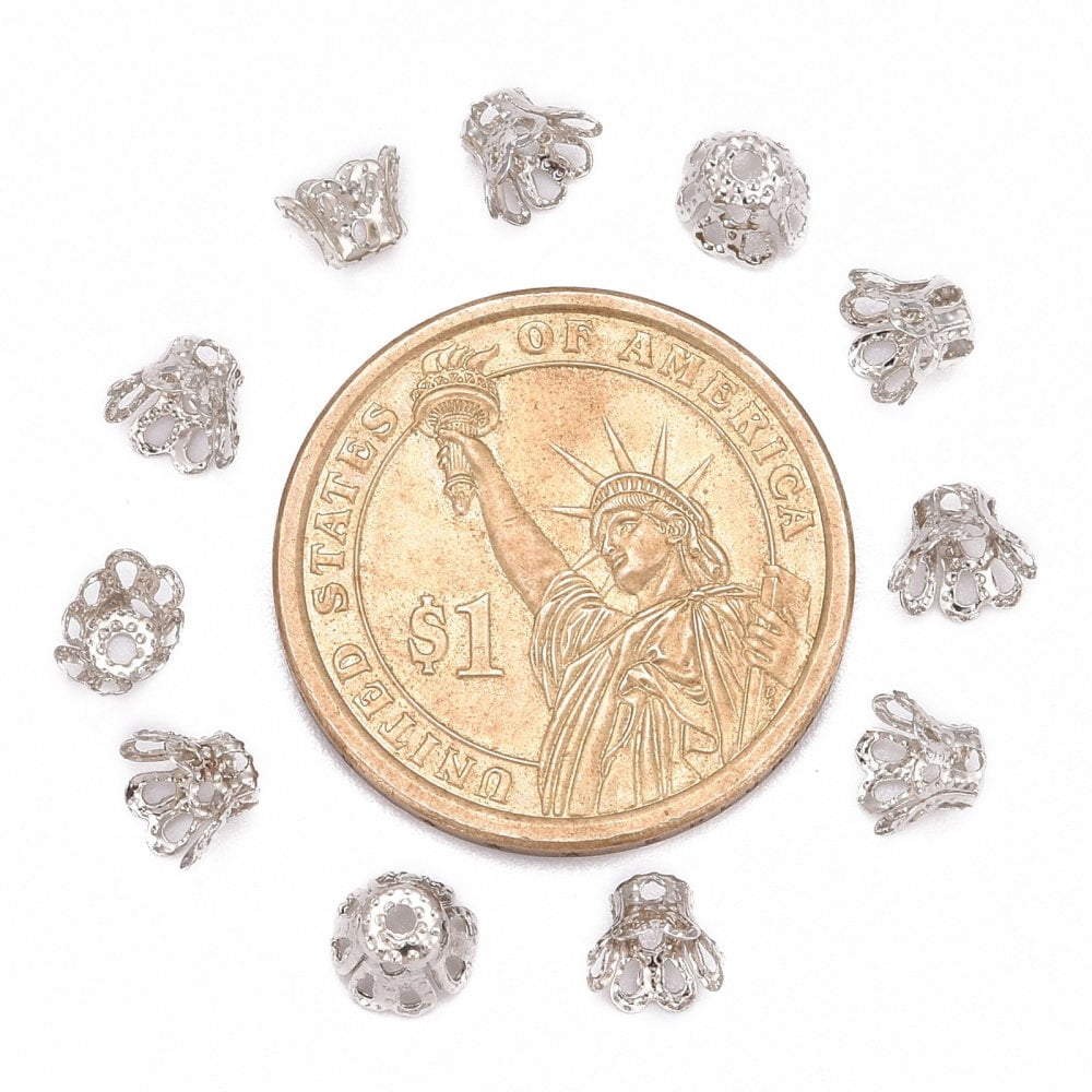 10000 pc Iron Bead Caps Platinum 6x4.5mm Hole: 1mm Inner Diameter: 5mm