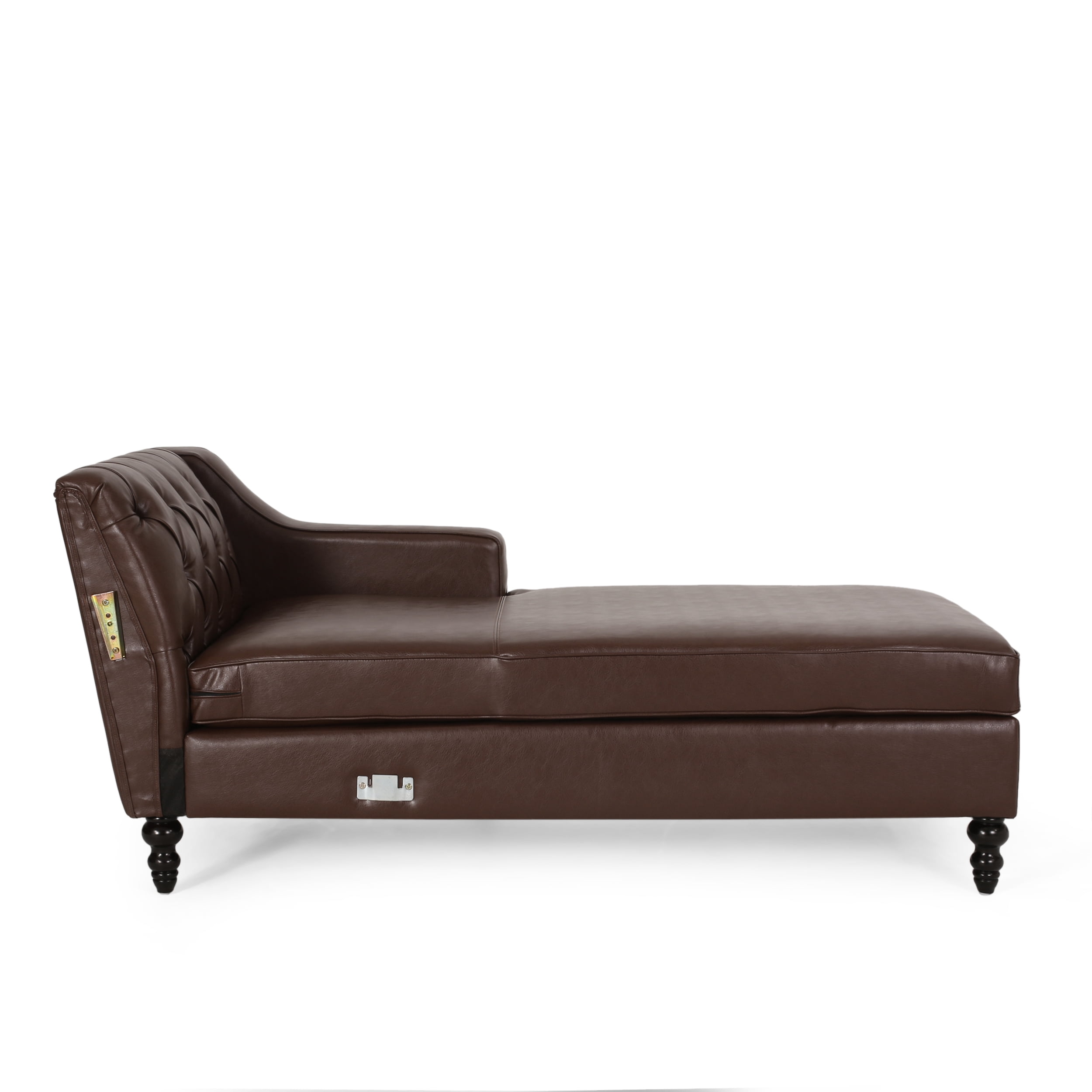 Noble House Derudder Indoor Upholstered Tufted Chaise Sectional, Dark Brown