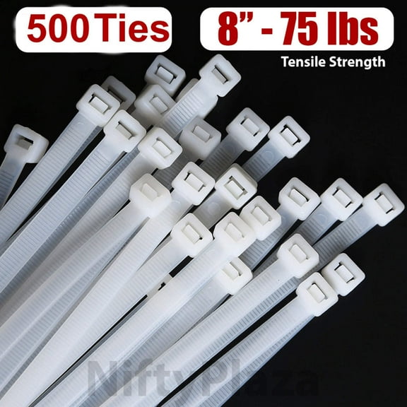 NiftyPlaza 8 Inch 75 LBs Cable Ties, UV Weather Resistant, Nylon Wrap Zip Ties, Total 500