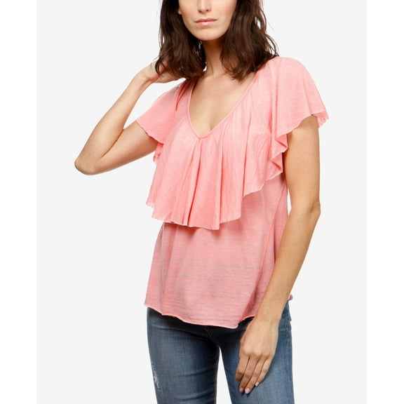 Lucky Brand Women's Burnout Ruffle TEE, Spiced Coral, L