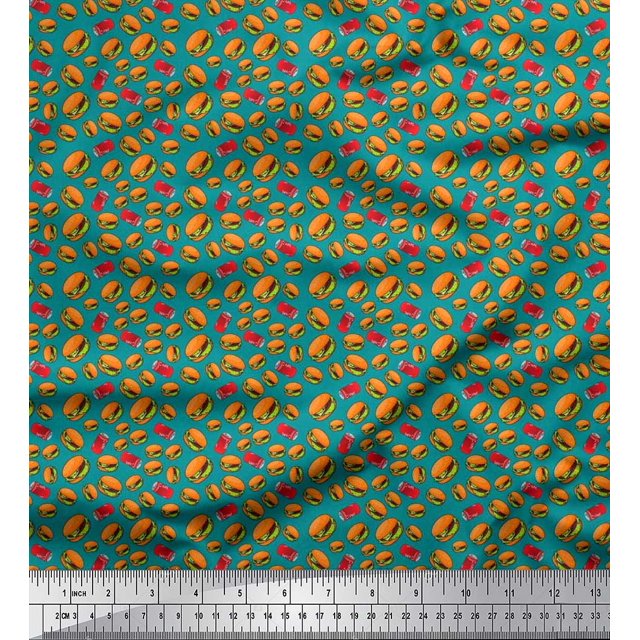 Soimoi Tissu Viscose Georgette Imprimé Coke & Burger 1 Yard 42 Pouces de Large