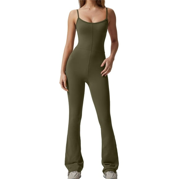 MSJUHEG Jumpsuits For Women Dressy Crewneck Sweatshirts Jumpsuits For Women Spaghetti Straps Scoop Neck Bodycon Full Length Casual Unitard Playsuit Joggers For Women Green M