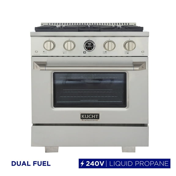 30 in. 4.2 cu. ft. 4 Burners Dual Fuel Range for Natural Gas in Stainless Steel.