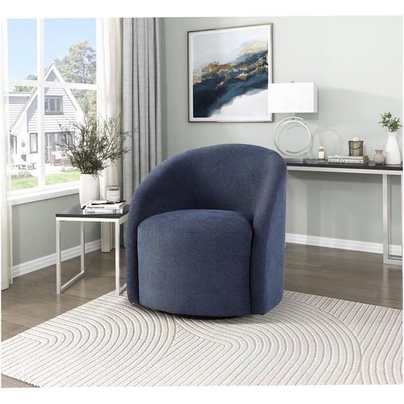Blue Boucle Swivel Barrel Chair for Living Room - Modern Accent Chair with 360° Rotation, Plush Upholstery and Solid Wood Frame