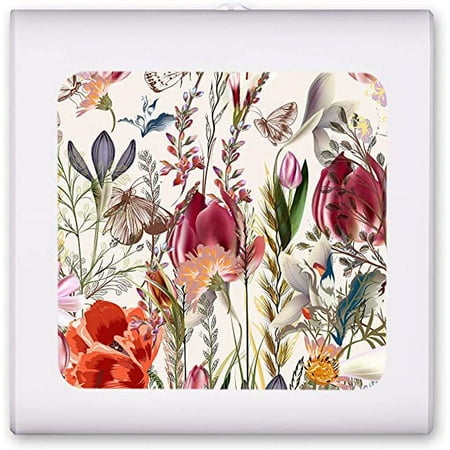 Plug in Dimmable LED Night Light with Dusk to Dawn Auto Sensor Adjustable Brightness Warm Light Auto On/Off Nightlight for Bathroom Hallway Nursery Bedrooms - Flowers and Butterflies