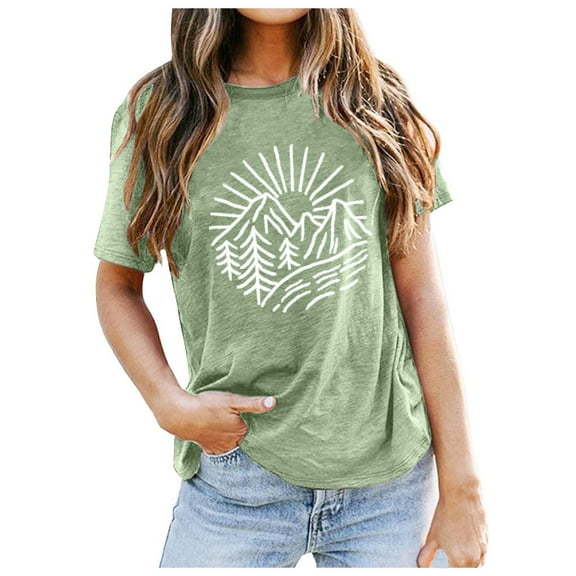 Women's Casual Fashion T-Shirt Printed Round Neck Short Sleeve Pullover Top Comfortable Stylish Daily Wear Soft Breathable Tee