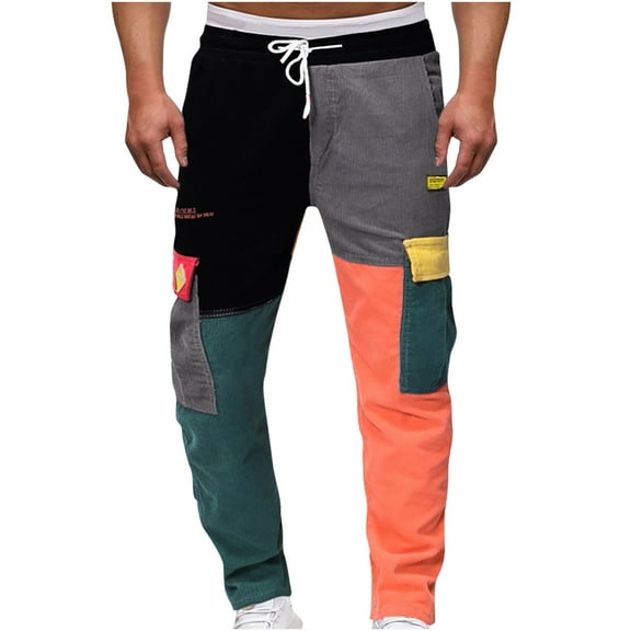 Ernkv Casual Pants for Men Splicing Fashion Fall Spring Trousers Soft Loose Daily Elastic Waist Comfy Lounge Casual Full Length Pants with Pocket Red XL