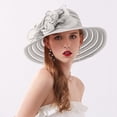 thumbnail image 2 of Risckoth Women's Organza Hat Wide Brim 3D Flower Detail Layered Design Formal Tea Party Wedding Cap, Gray, 2 of 8