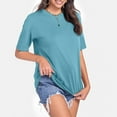 thumbnail image 4 of HXWCHs Women's Casual Loose Fit Solid Color Short Sleeve Tee Breathable Comfortable Daily Wear Basic T-Shirt L Light Blue, 4 of 5