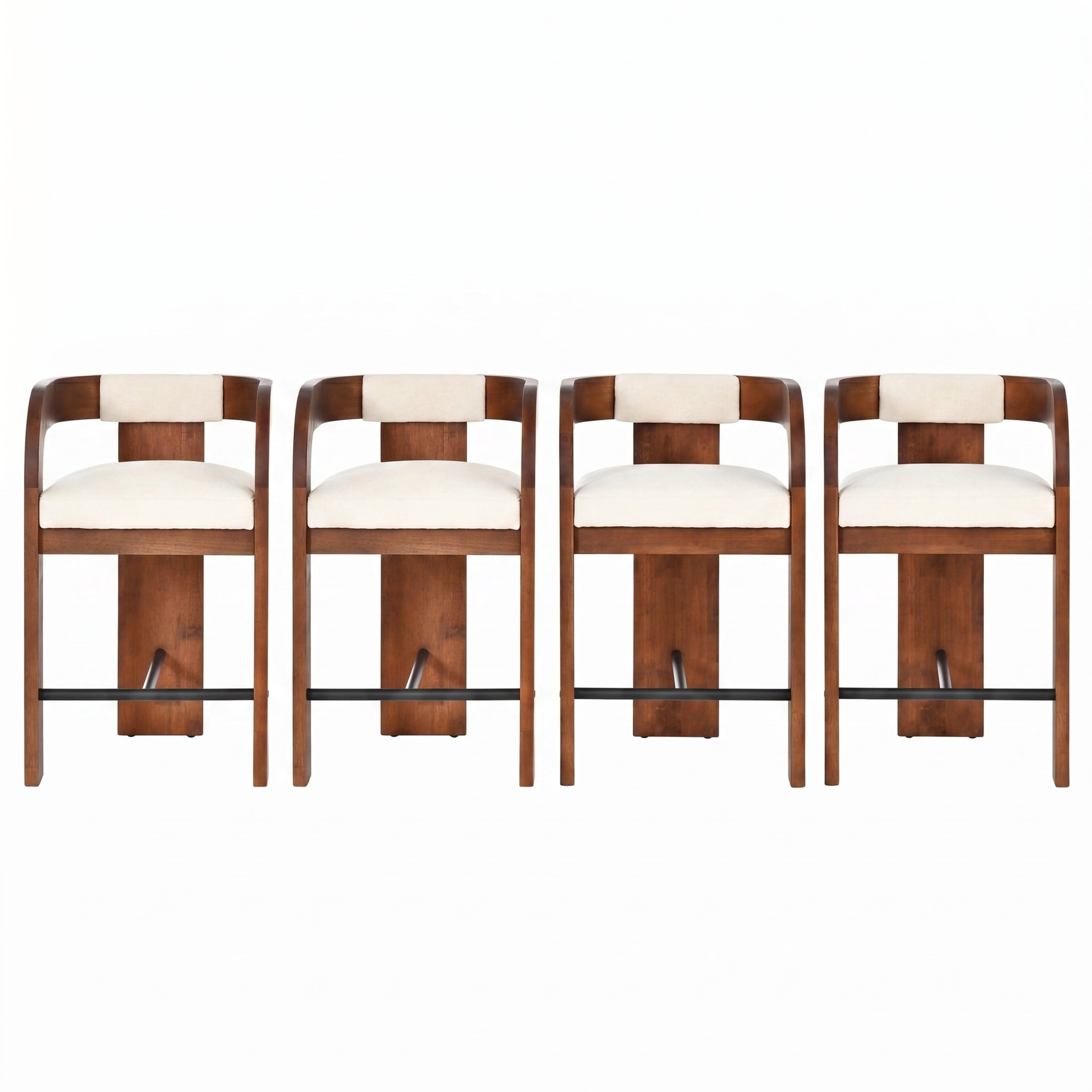 Christopher Knight Home Modern Wood Curved Counter Stools with Beige Upholstery, Dark Brown, Set of 4