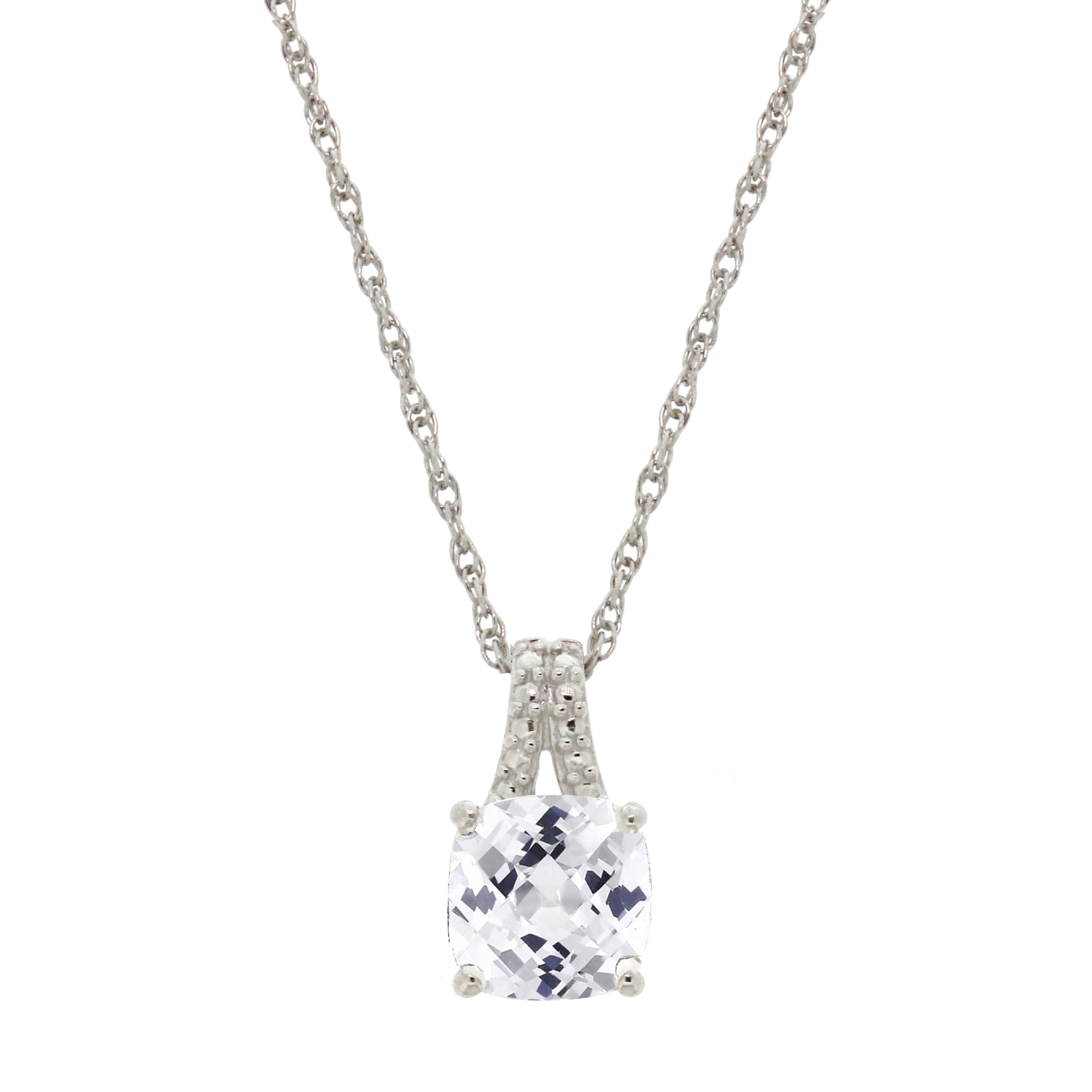 Brilliance 925 Sterling Silver White Topaz with Diamond accent Cushion 3pcs Set