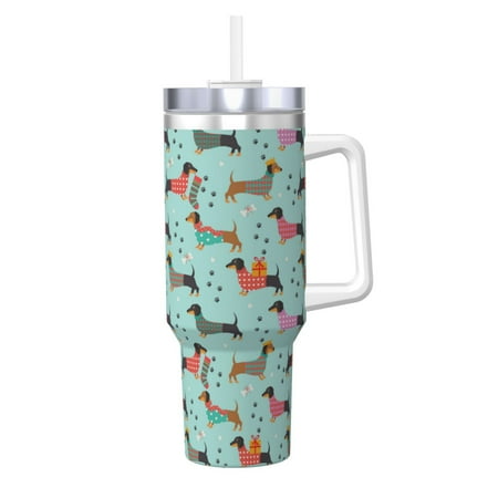 

Logiee Christmas Dachshund Print 40OZ Ice Bully Cup with Handle and Straw Double Wall Stainless Steel Tumbler Travel Coffee Cup with Lid Summer Insulation and Cooling Cup