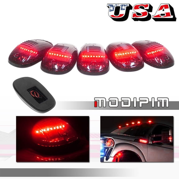 5 Pack Black Smoked Lens Red LED Cab Roof Marker Running Lights for Truck SUV 4x4 -
